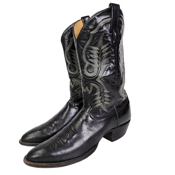 TONY LAMA Style 2923 Mens Size 13AA Black Leather Longhorn Cowboy Western Boots - Picture 4 of 16